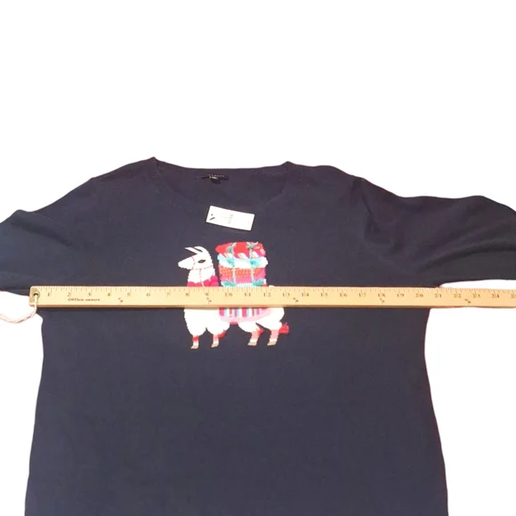 NWT Womens Talbots Dark Navy Blue Llama-Embellished Crewneck Sweater Sz L - Picture 5 of 12